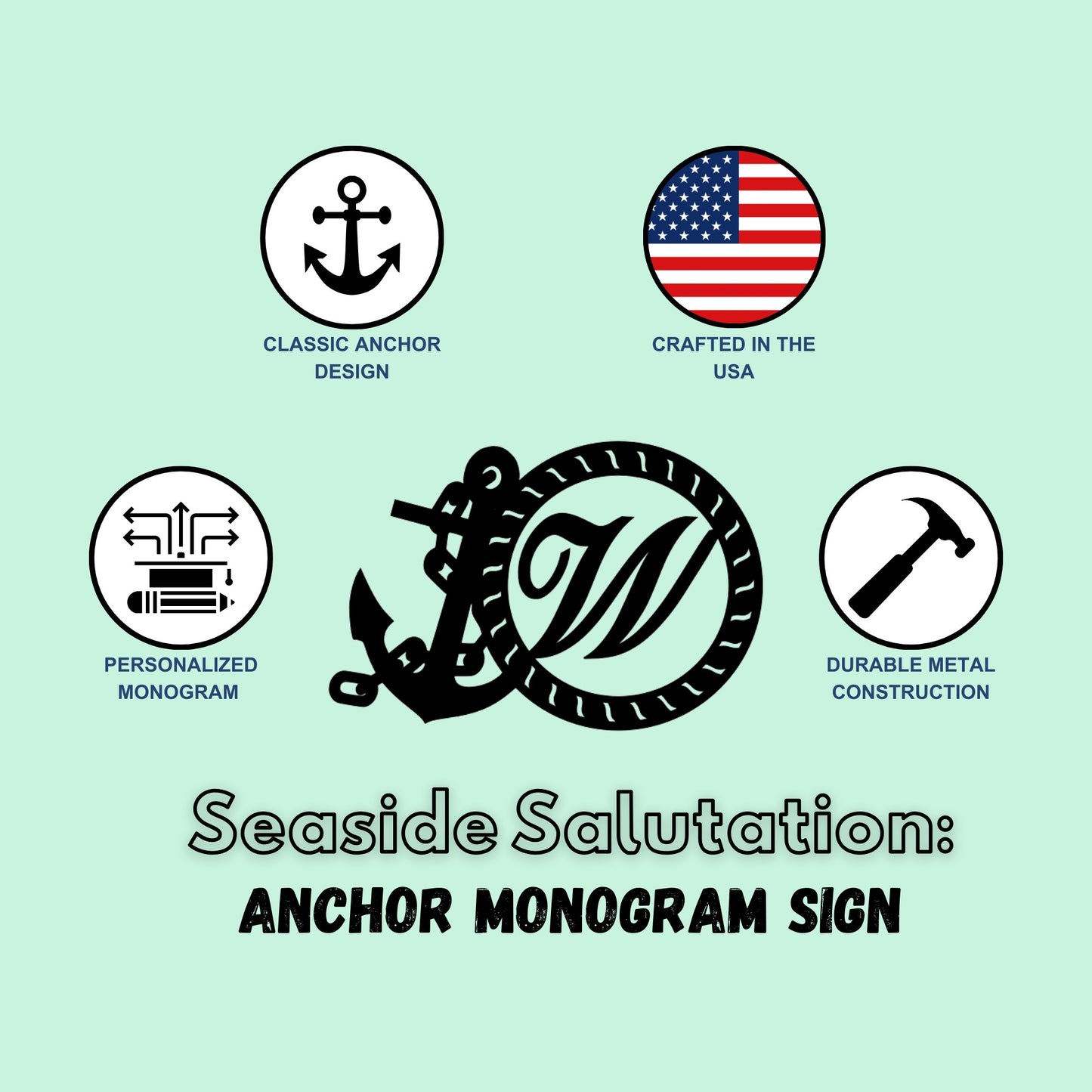 Anchor wall art metal monogram sign features and benefits