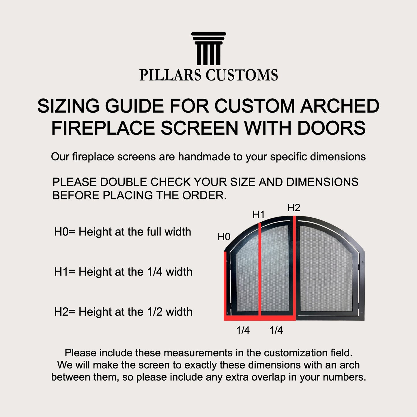 Sizing Guide for Arched Fireplace Screen with Doors