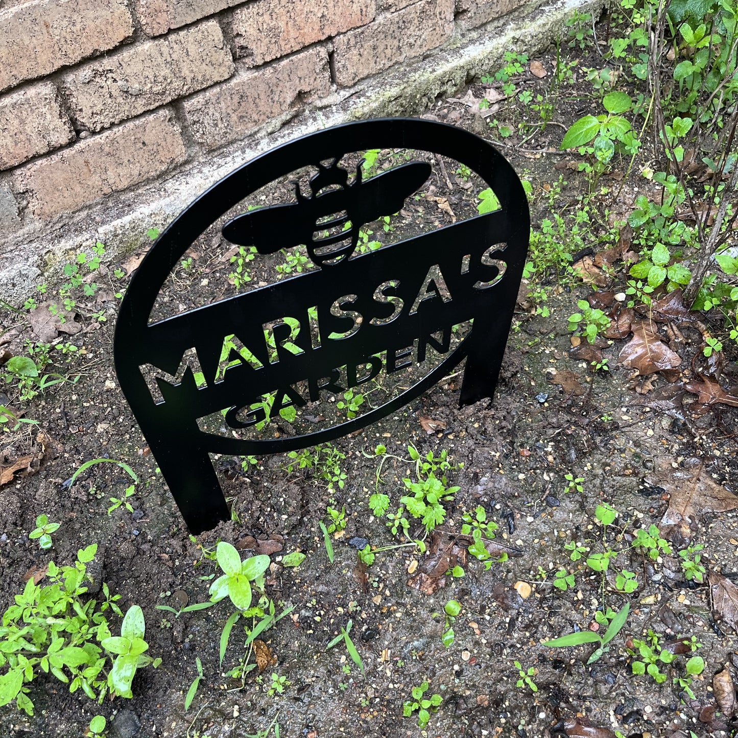 Custom Personalized Garden Sign with Stakes in Garden