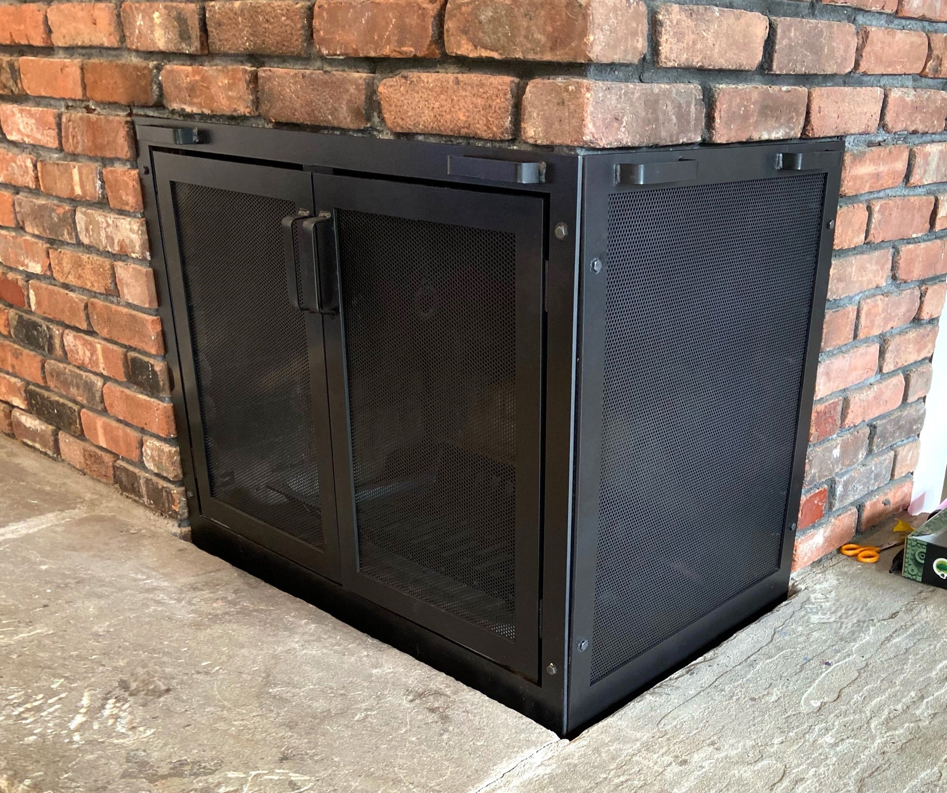Custom Metal Fireplace Screen with Doors Black