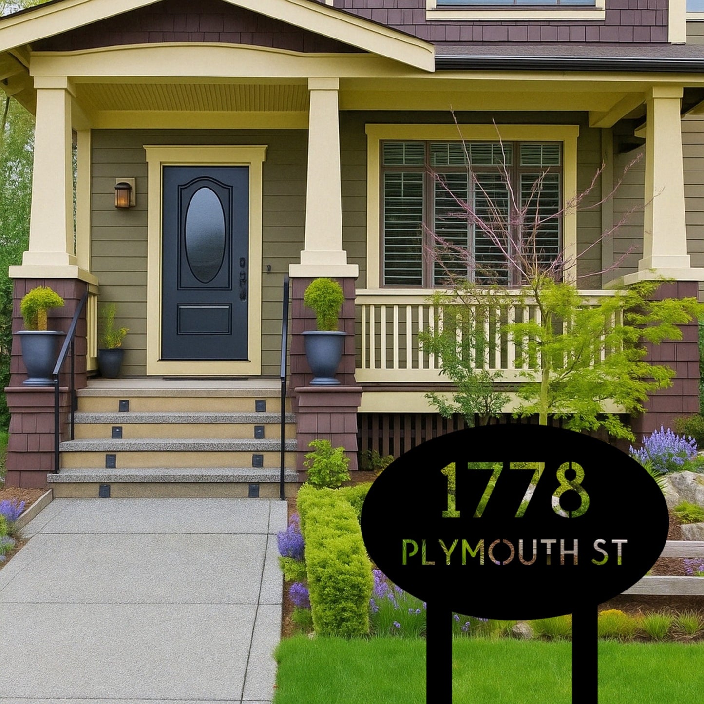 Oval Address Yard Stake Sign