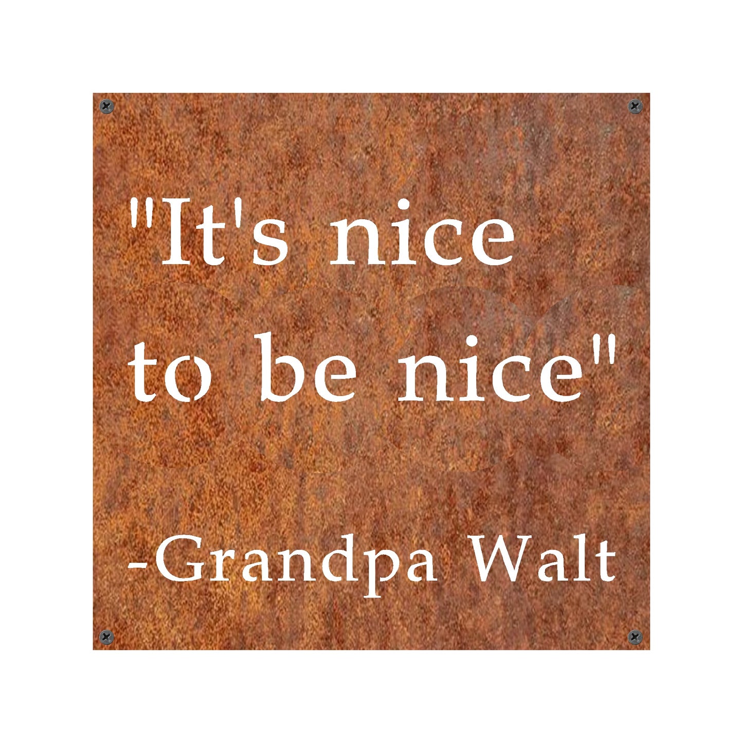A personalized steel wall sign with a weathered patina displayed in a modern home interior, combining vintage aesthetics with sleek, modern furniture