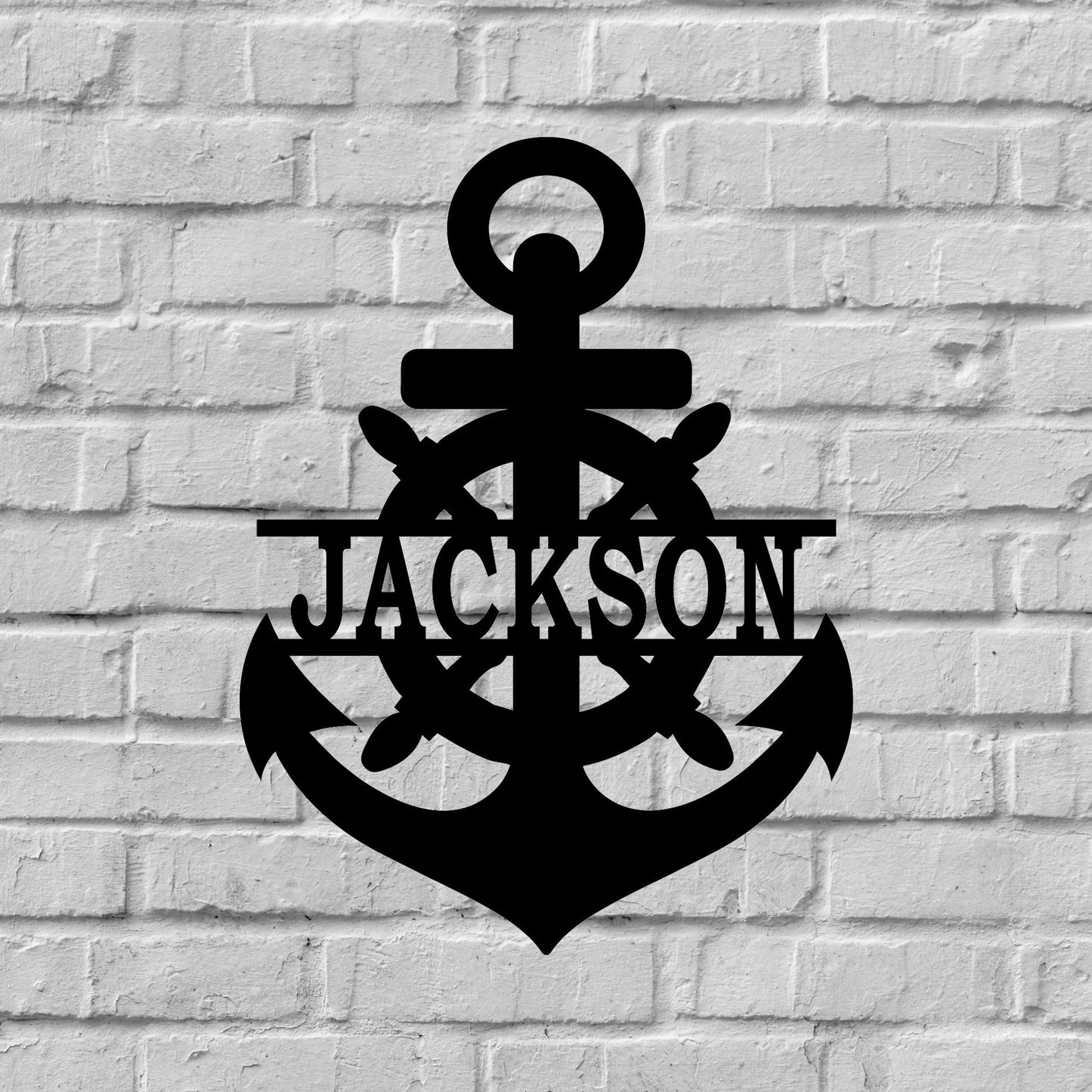 Custom anchor name sign brick background black paint