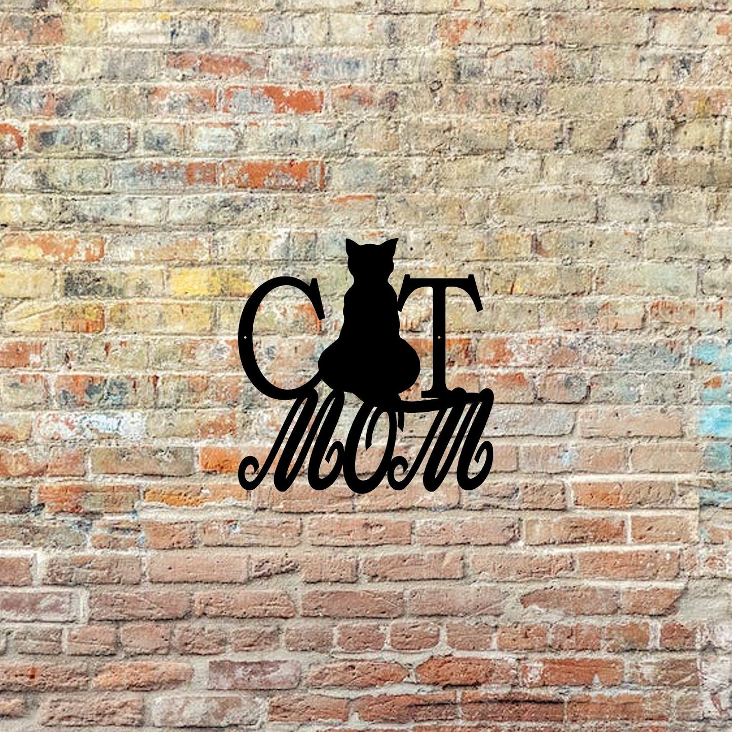 cat mom custom metal sign with cat outline