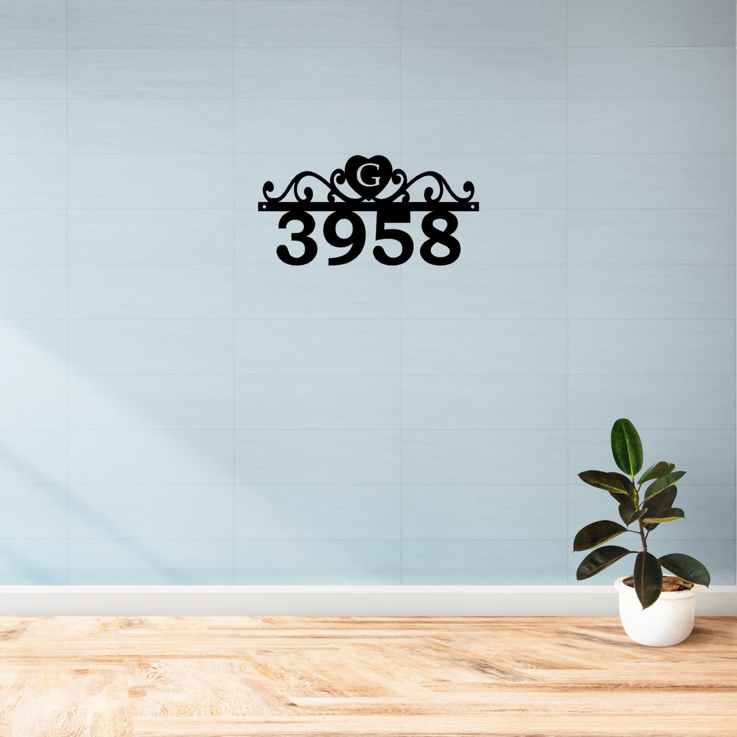 custom house number monogram split heart design