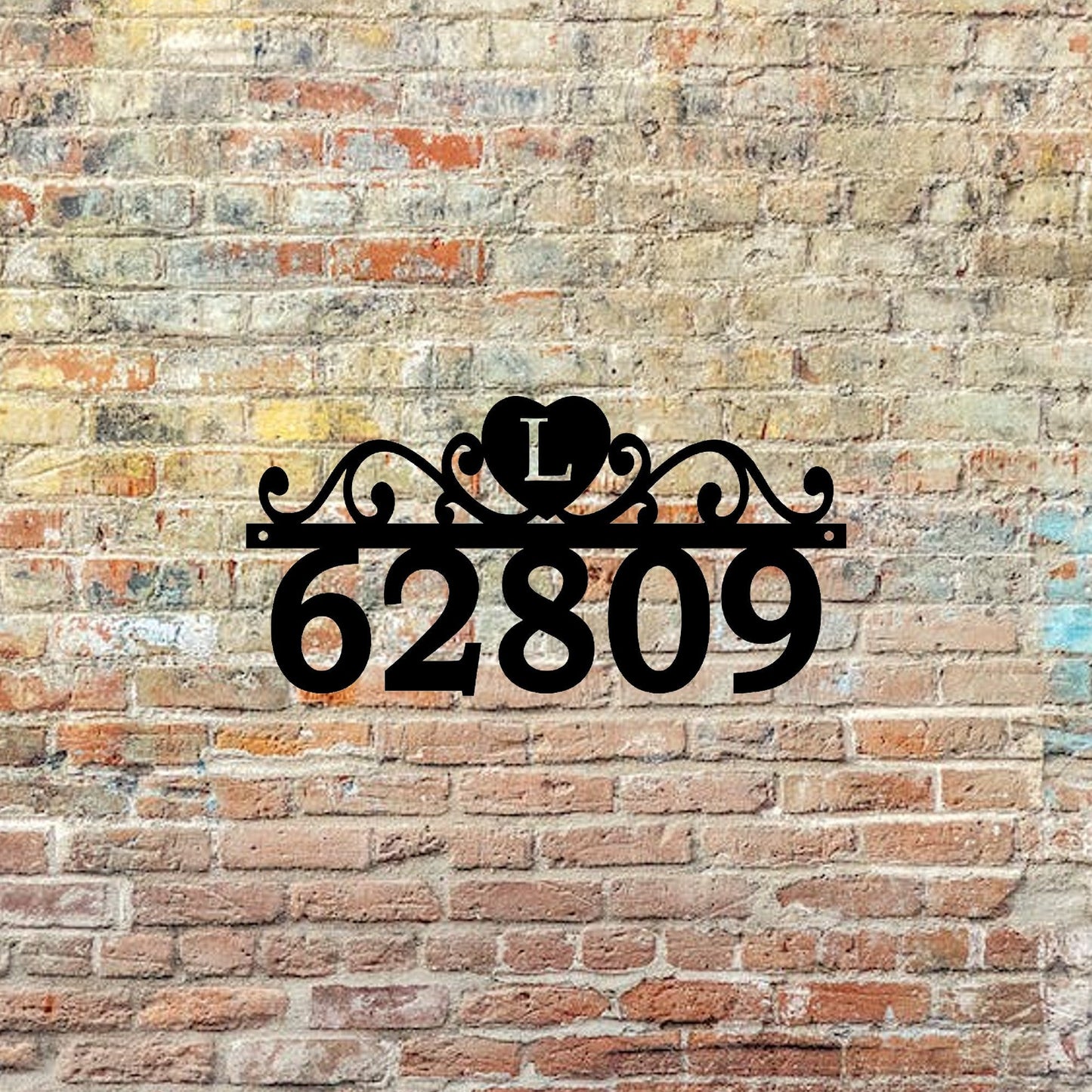 scroll heart address monogram house number sign