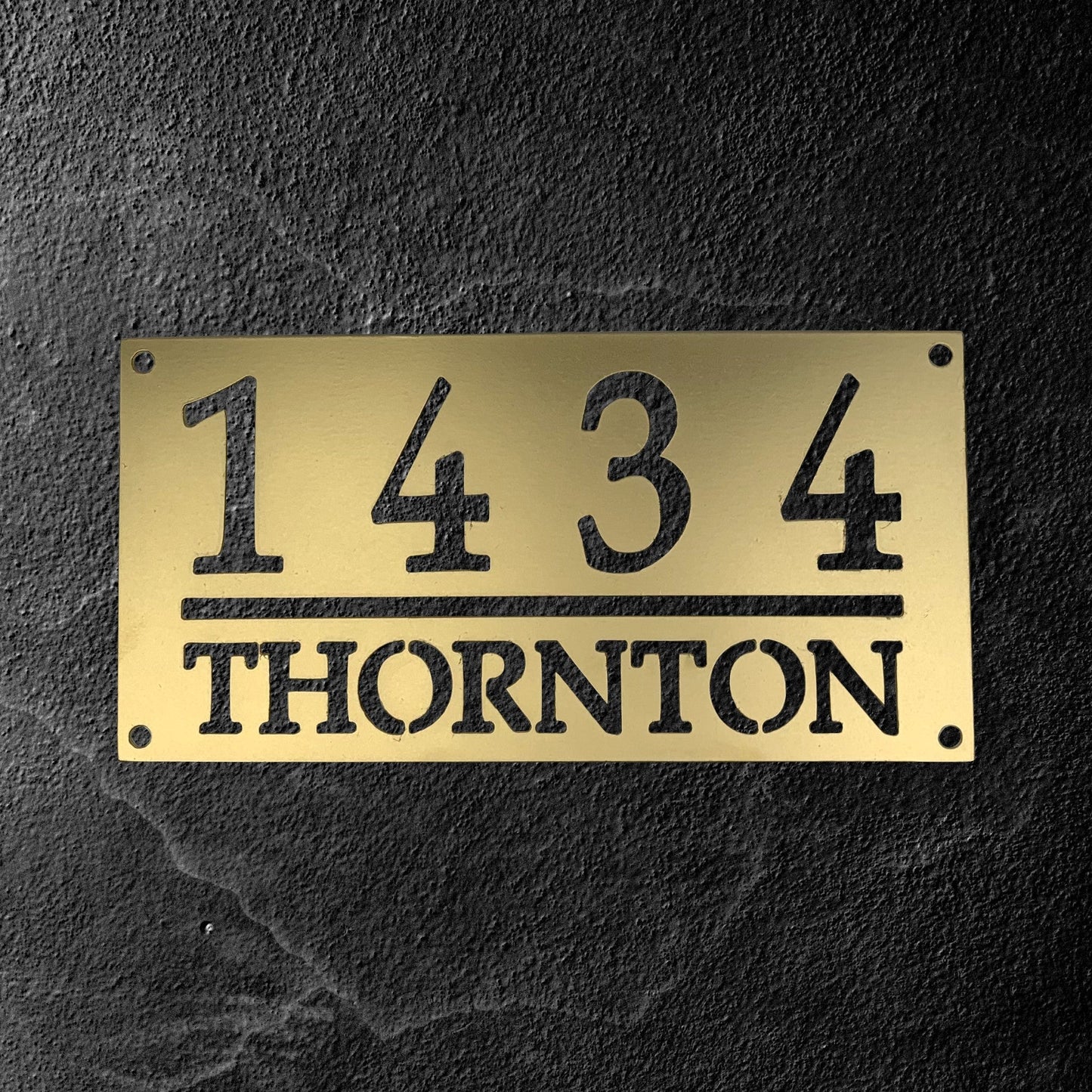 Custom Home Address Sign Gold Paint Black Background