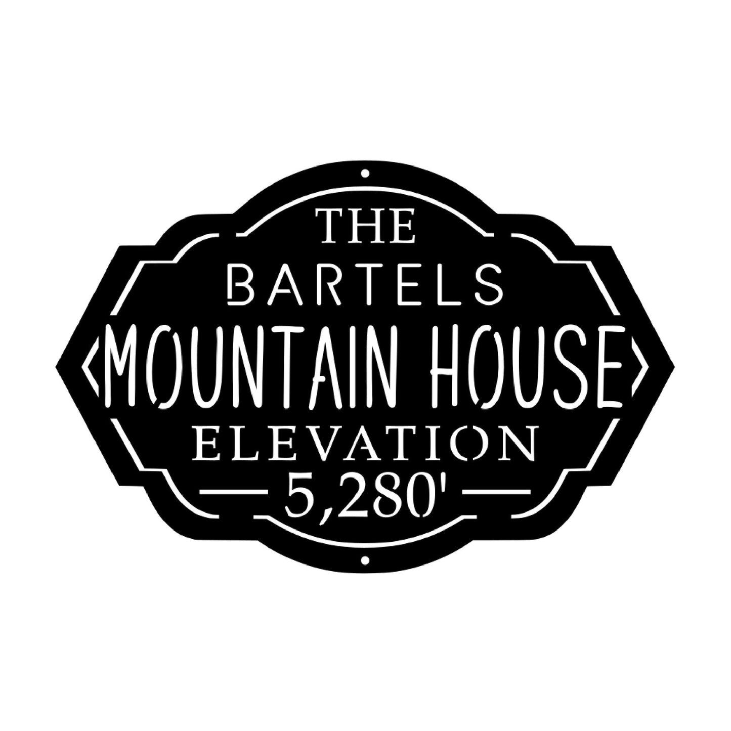 custom mountain house sign with family name and elevation