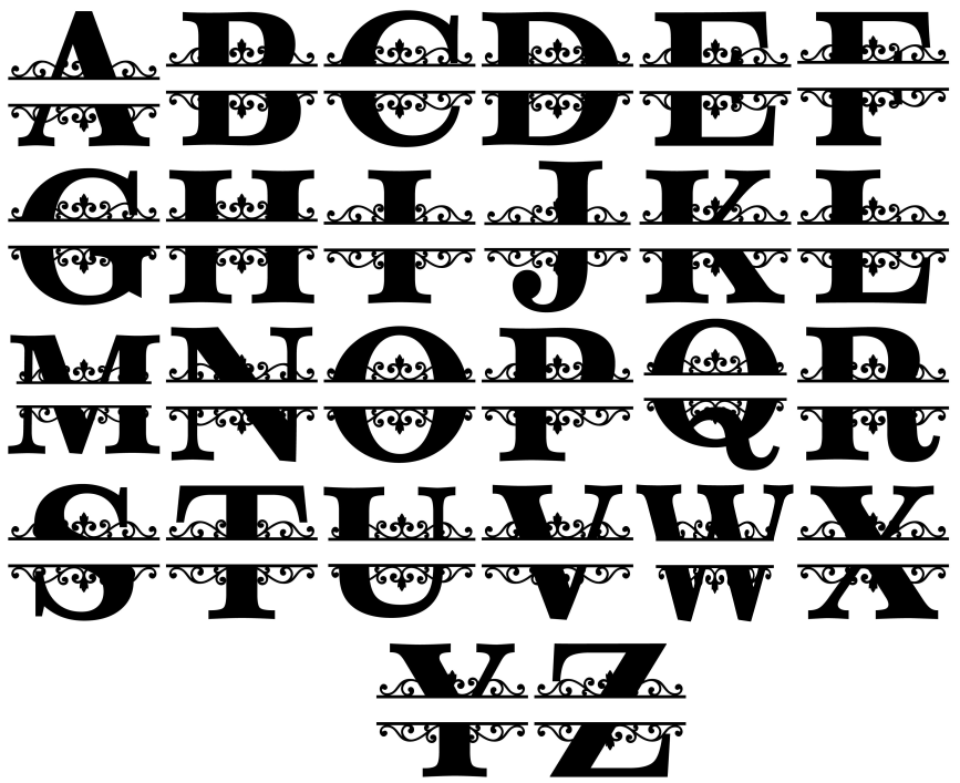 List of all split letter designs