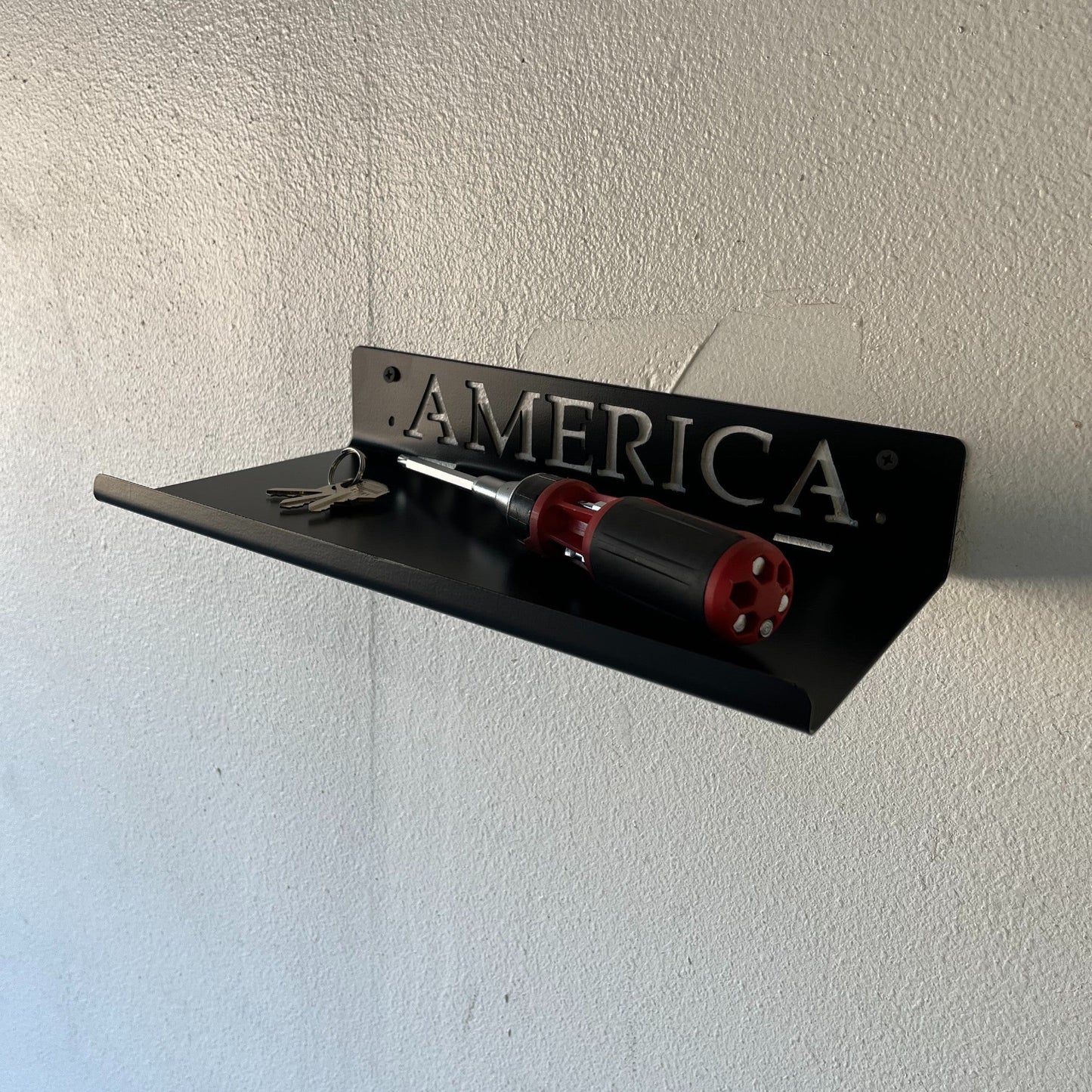 custom name saying workshop steel shelf