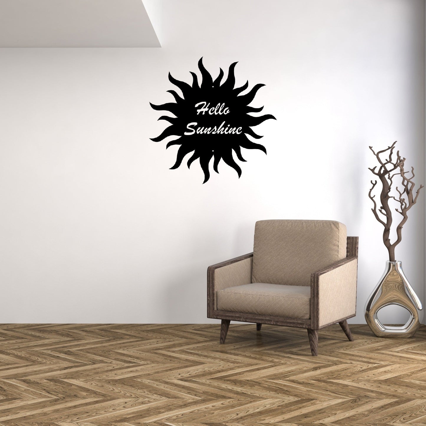hello sunshine metal sign indoor on a wall