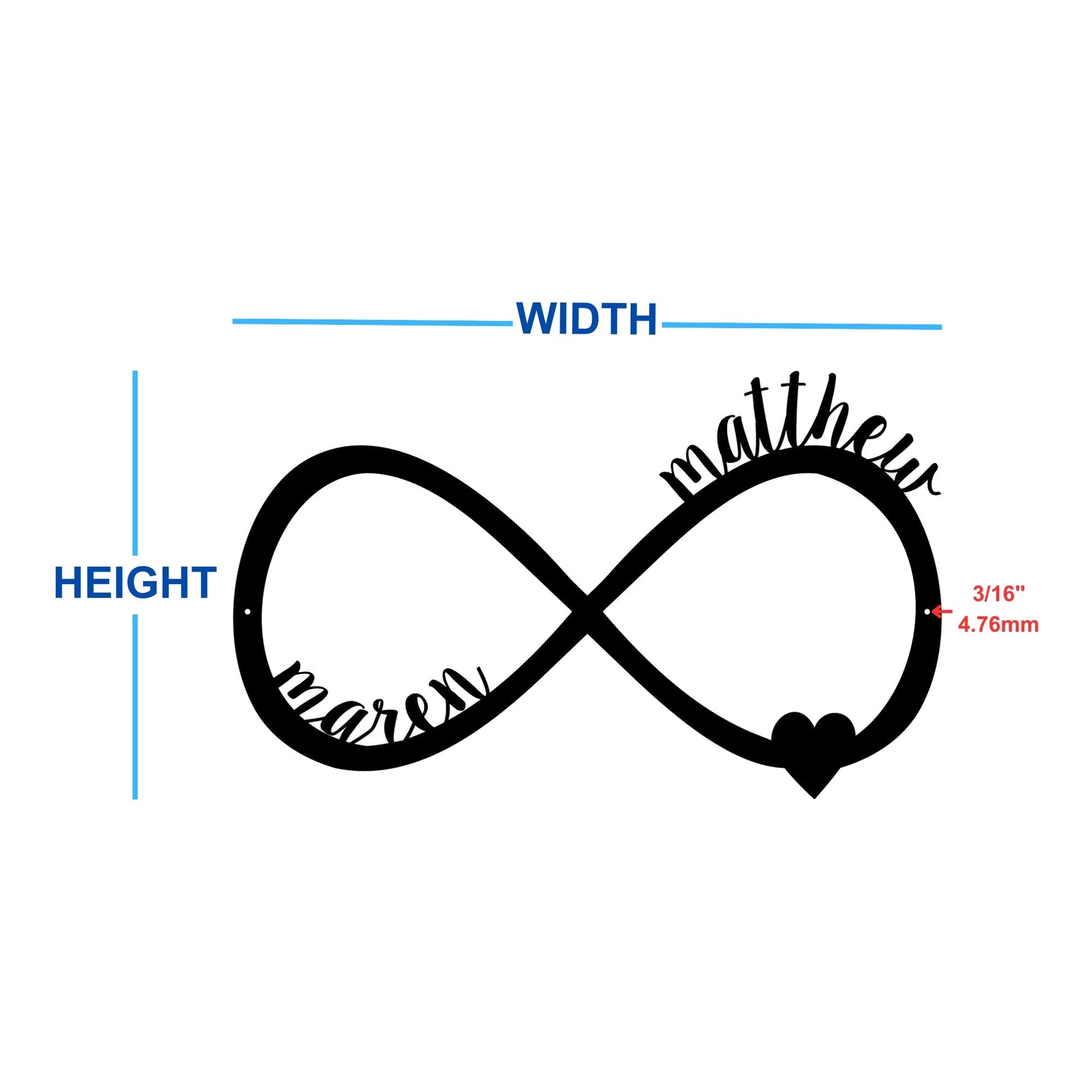 infinity love metal sign with dimensions