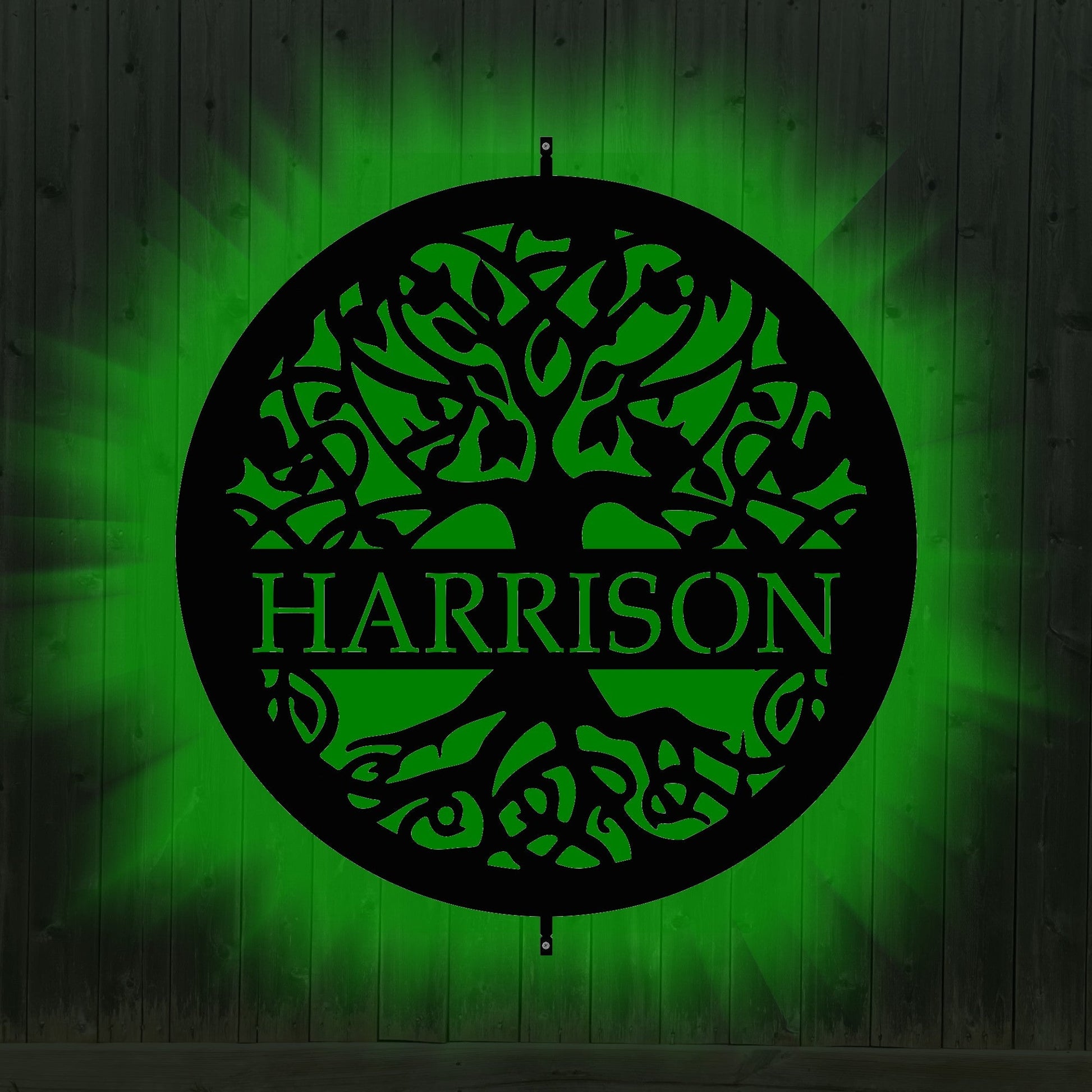 Green LED backlit tree of life sign