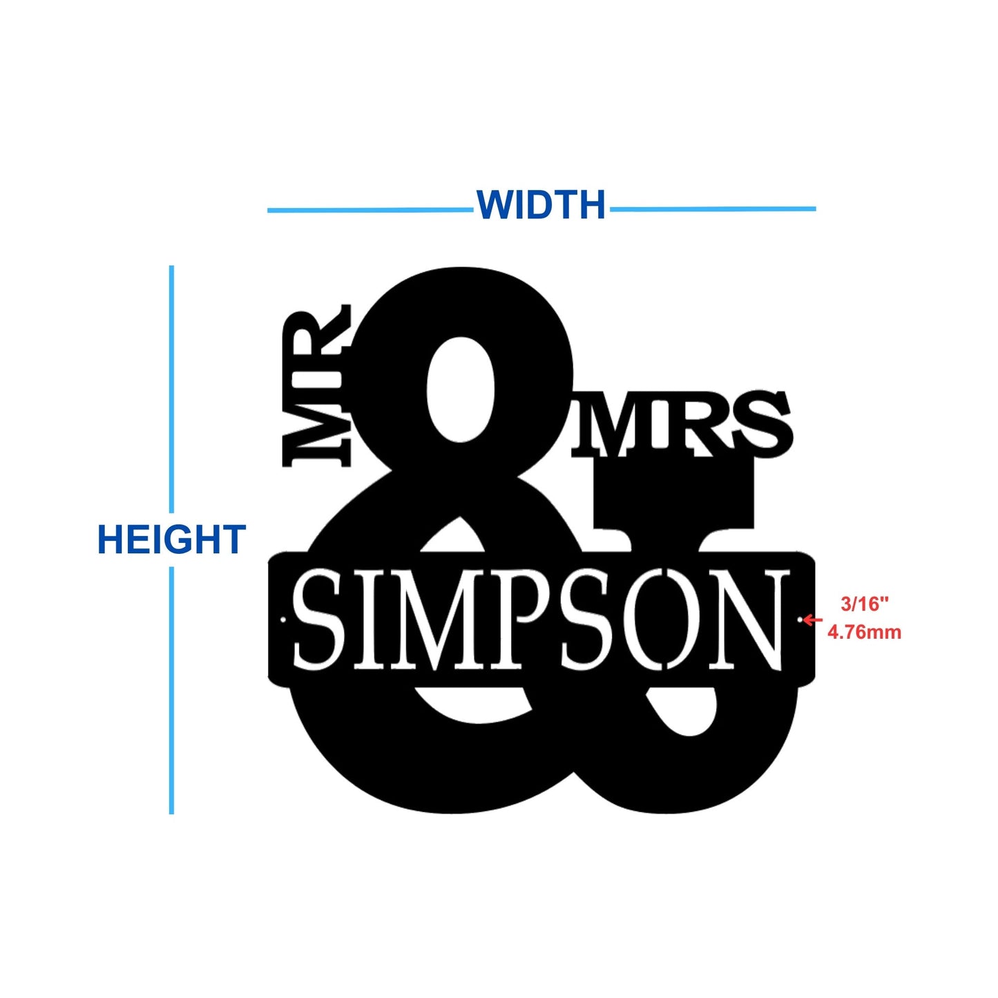 Mister and misses custom metal wall art with name dimensions
