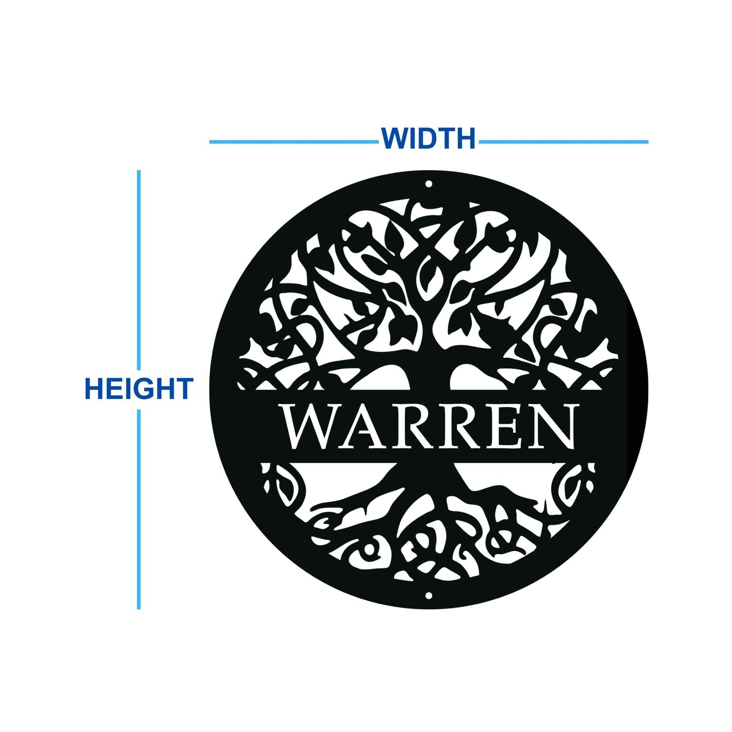 Tree of life custom metal sign with last name Dimensions