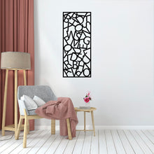 Load image into Gallery viewer, The Alphador Metal Wall Art is hung on a wall above or near a chair, creating a harmonious and visually engaging composition.