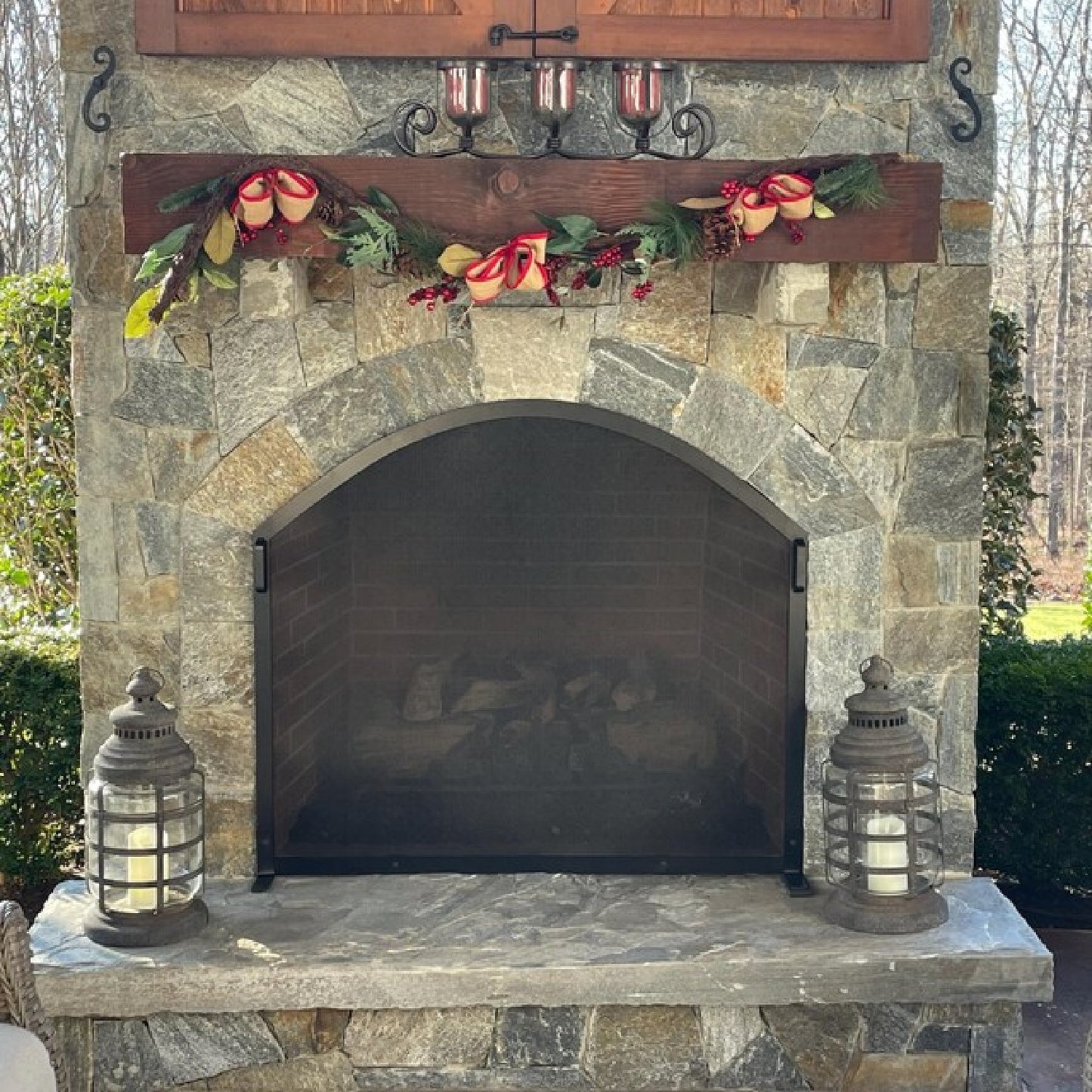 Custom Arched fireplace screen outside