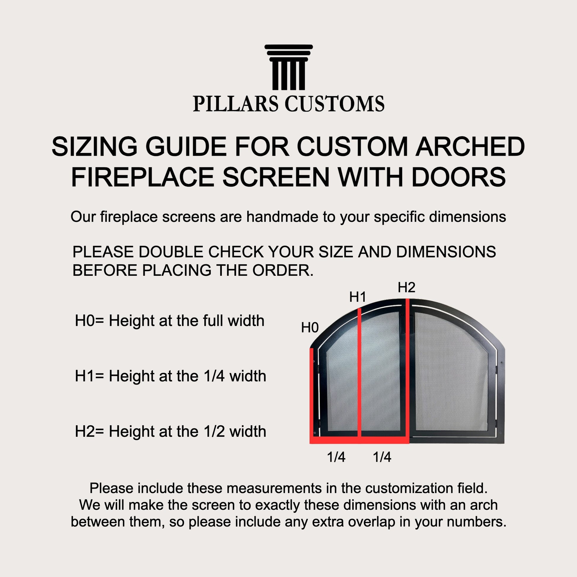 Sizing Guide for Arched Fireplace Screen with Doors