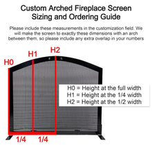 Load image into Gallery viewer, Dimensions for Custom Arched Fireplace Screen with Doors