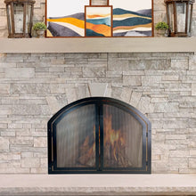 Load image into Gallery viewer, Custom arched fireplace screen with doors that is made to measure for your fireplace hearth opening