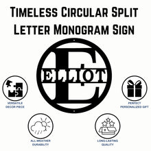 Load image into Gallery viewer, Custom Circular Split Letter Monogram Sign Features and Benfits