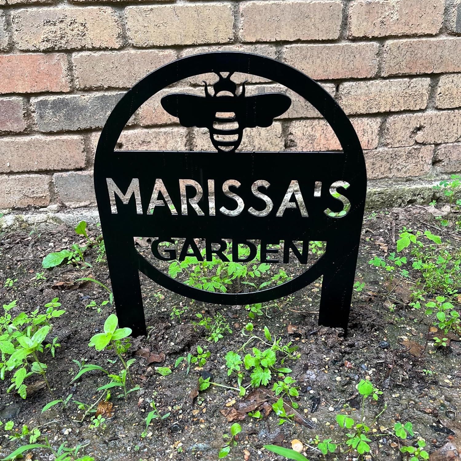 Custom Personalized Garden Sign with Stakes Black