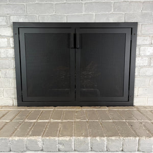 Custom fire place screen mounted with doors