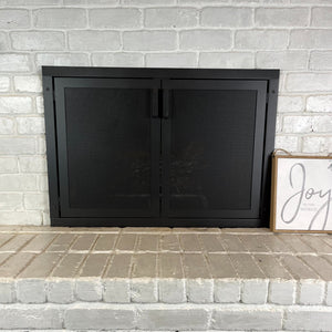 Custom fireplace screen with doors