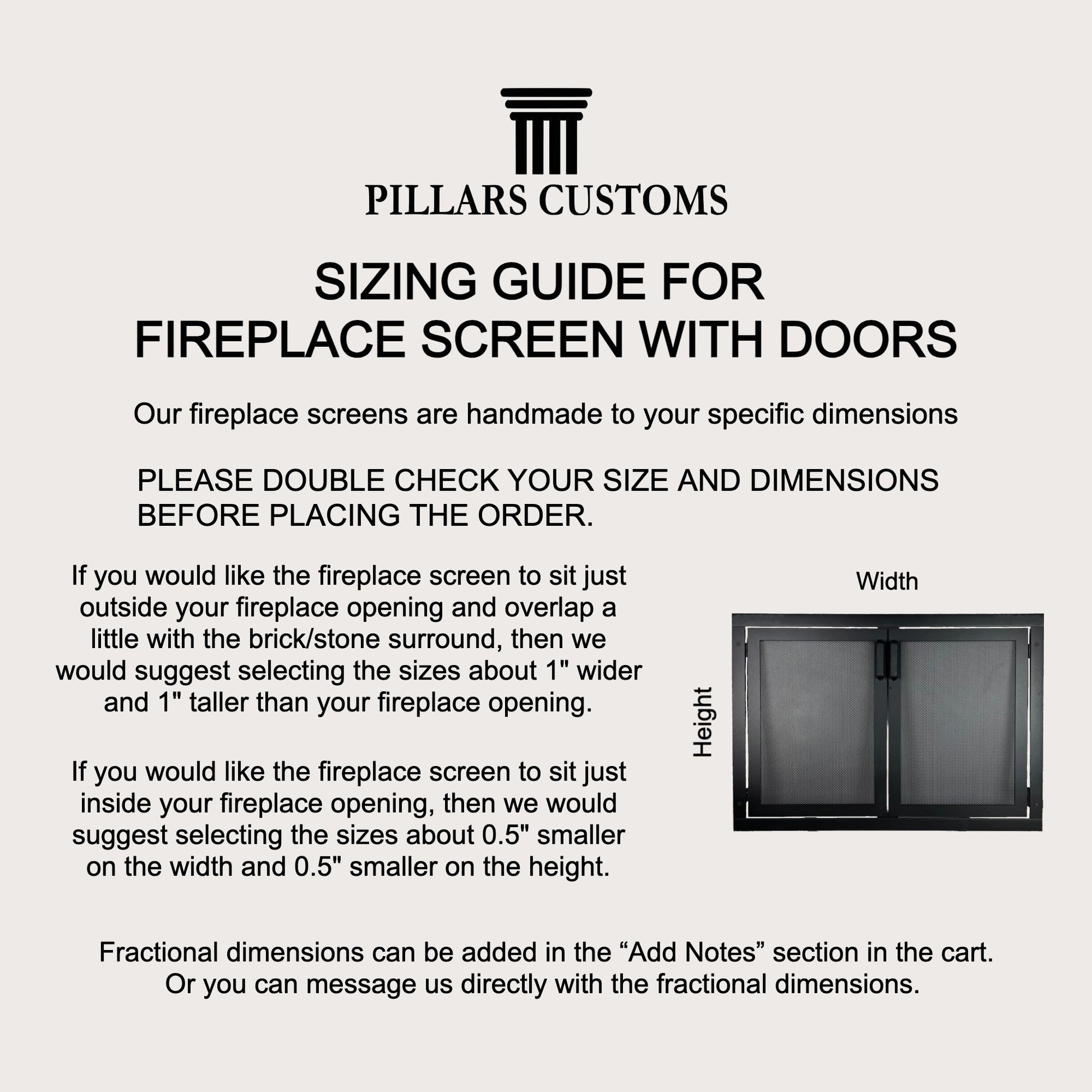 Sizing guide for fireplace screen with doors