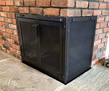 Custom Metal Fireplace Screen with Doors Black