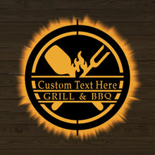 Load image into Gallery viewer, Custom LED Backlit Grill Sign, Personalized Illuminated Bar Sign, Man Cave Light Up Sign, Neon Like Grill Master, Made in USA