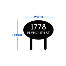 Load image into Gallery viewer, Oval Address Yard Stake Sign Dimensions