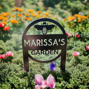 Custom Personalized Garden Sign with Stakes in Garden