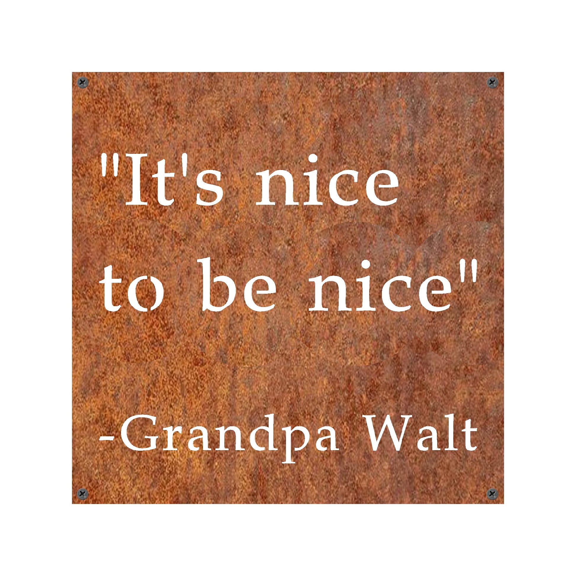 A personalized steel wall sign with a weathered patina displayed in a modern home interior, combining vintage aesthetics with sleek, modern furniture