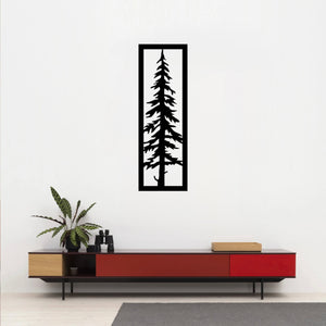 The Sylvara Tree Metal Wall Art is prominently displayed on the wall above or near a red desk, creating a striking and dynamic visual contrast.