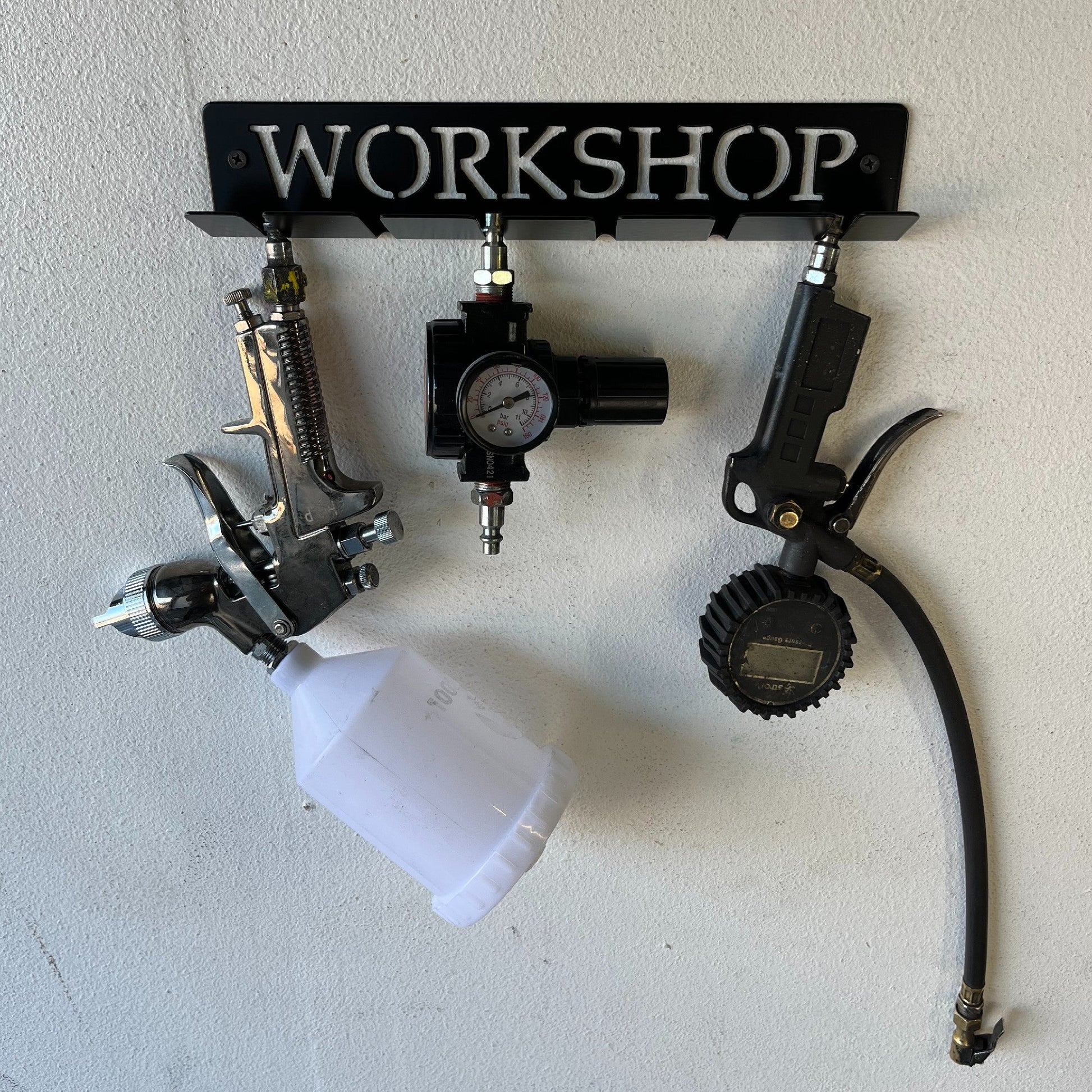 Custom Air Tool Holder with Air Tools Hanging