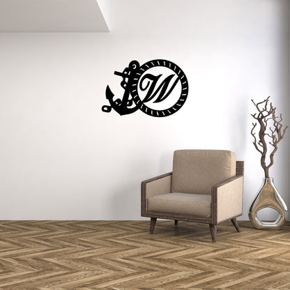 Custom Monogram Anchor Letter Sign in living room