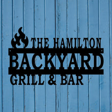 Load image into Gallery viewer, custom backyard bar and grill bbq master sign