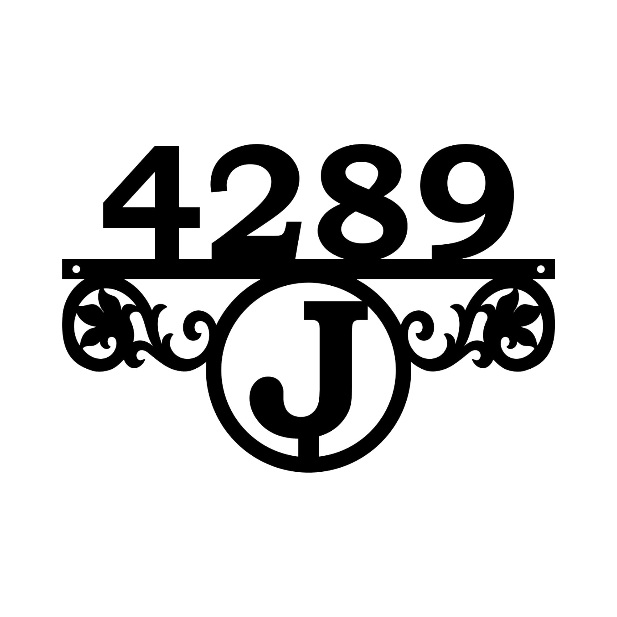 bottom letter monogram street address house numbers scroll design for yard