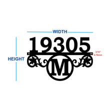 Load image into Gallery viewer, bottom letter monogram house number sizing dimensions guide