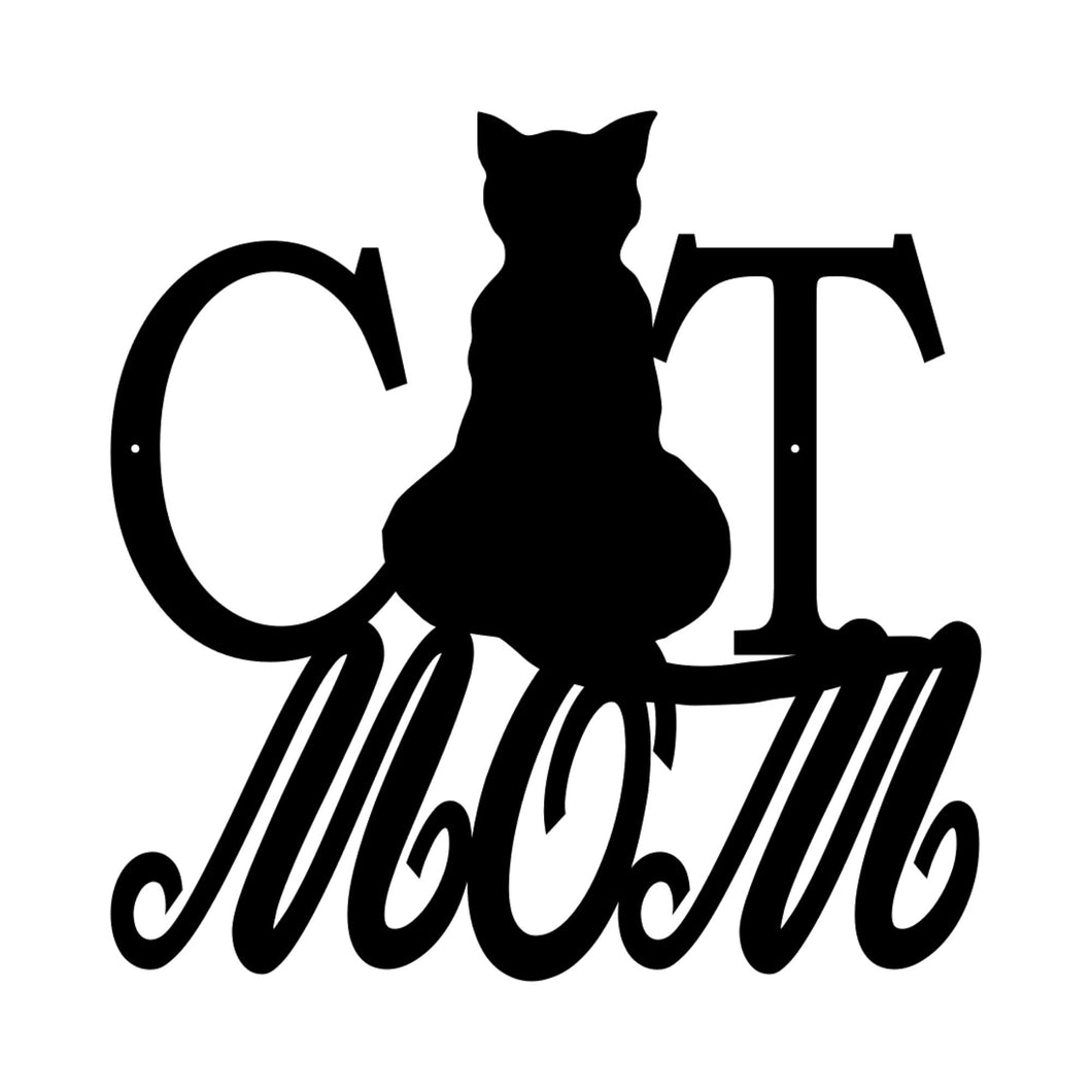 cat mom custom metal sign with cat outline