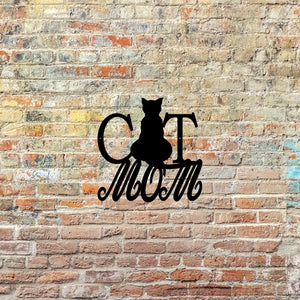 cat mom custom metal sign with cat outline