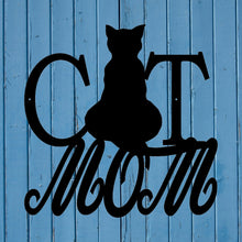 Load image into Gallery viewer, cat mom custom metal sign with cat outline