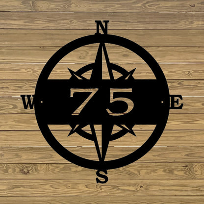 compass address custom number metal sign 
