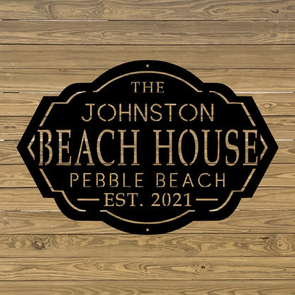 Metal Custom Beach House Sign with Beach Name and Family Name And EST Date 