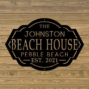 Metal Custom Beach House Sign with Beach Name and Family Name And EST Date 