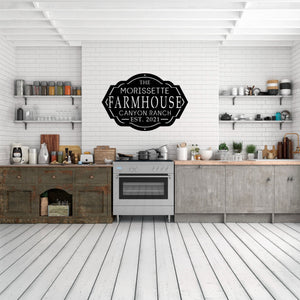 House kitchen with a white subway tile and a farmhouse sign on the wall