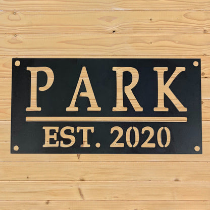 Custom Family Name EST Date Sign Black Paint
