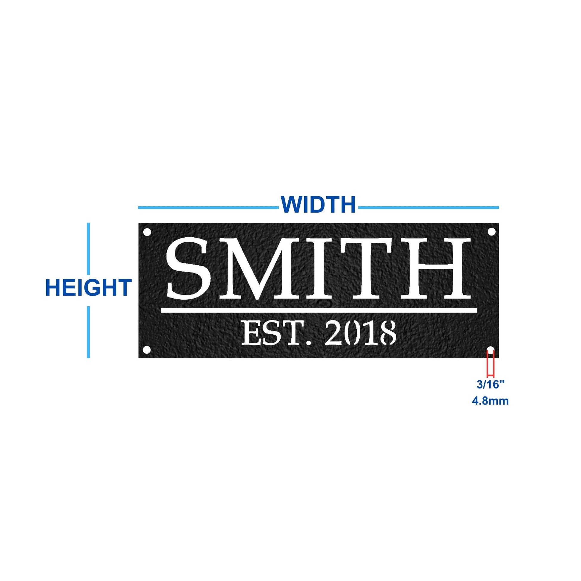 custom family name sign with established date and dimensions
