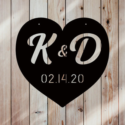 Custom Metal Heart, Heart Shaped Sign, Personalized Initials and Date, Perfect Wedding Gift, Made in USA